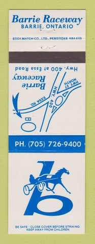 Matchbook Cover - Barrie Raceway Horse Racing Barrie ON