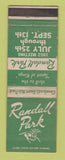 Matchbook Cover - Randall Park Horse Racing 1952 Cleveland OH WEAR