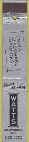 Matchbook Cover - Watts Interiors Milwaukee WI 10 Strike