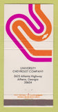 Matchbook Cover - Chevrolet University Athens GA 30 Strike