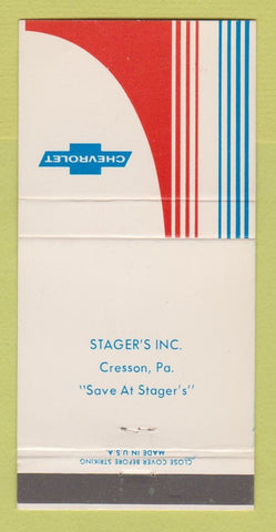 Matchbook Cover - Chevrolet Stager's Cresson PA 30 Strike