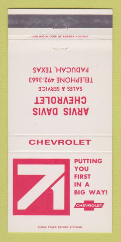 Matchbook Cover - 1971 Chevrolet Arvis Davis Paducah TX 30 Strike