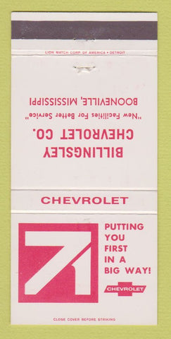 Matchbook Cover - 1971 Chevrolet Billingsley Booneville MS 30 Strike