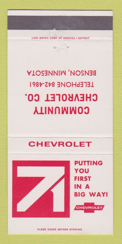 Matchbook Cover - 1971 Chevrolet Community Benson MN 30 Strike