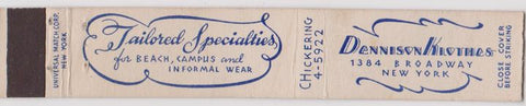 Matchbook Cover - Dennison Clothes New York Ctiy 10 Strike