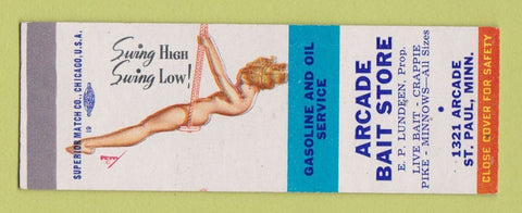 Matchbook Cover - Arcade Bait Store St Paul MN oil gas Lundeen SAMPLE pinup