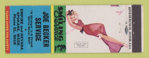 Matchbook Cover - Joe Becker Service Spokane WA pinup