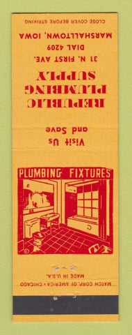 Matchbook Cover - Republic Plumbing Supply Marshalltown IA