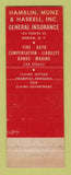 Matchbook Cover - Hamblin Munz Haskell Insurance Oneida NY