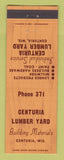 Matchbook Cover - Centuria Lumber Yard Centura WI