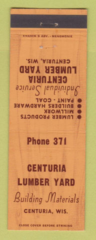 Matchbook Cover - Centuria Lumber Yard Centura WI