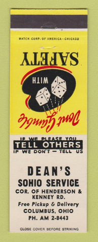 Matchbook Cover - Dean's Sohio oil gas Columbus OH