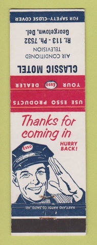 Matchbook Cover - Esso oil gas Classic Motel Georgetown DE