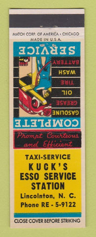 Matchbook Cover - Kuck's Esso oil gas Lincolnton NC Taxi