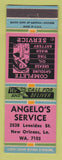 Matchbook Cover - Angelo's Service oil gas New Orleans LA