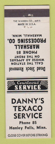 Matchbook Cover - Danny's Texaco oil gas Hanley Falls MN Marshall MN