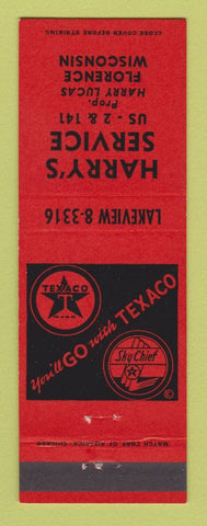 Matchbook Cover - Harry's Texaco oil gas Florence WI