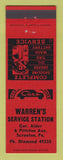 Matchbook Cover - Warren's Service oil gas Scranton PA