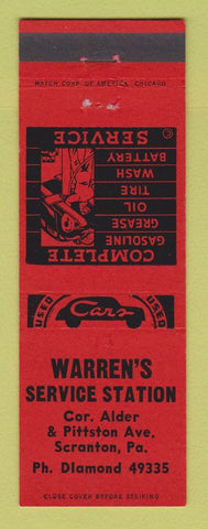 Matchbook Cover - Warren's Service oil gas Scranton PA