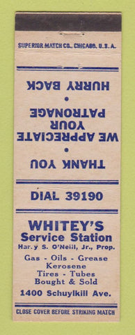 Matchbook Cover - Whitey's Service oil gas Philadelphia? PA?
