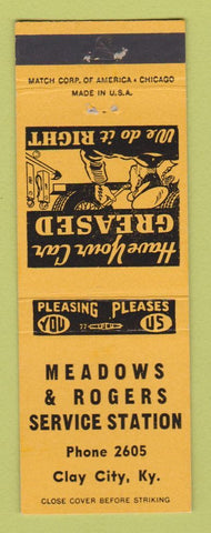 Matchbook Cover - Meadows and Rogers Service oil gas Clay City KY