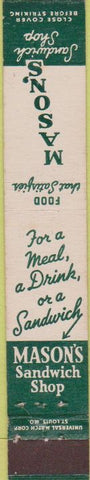 Matchbook Cover - Mason's Sandwich Shop St Joseph MO 10 Strike