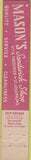 Matchbook Cover - Mason's Sandwich Shop St Joseph MO 10 Strike