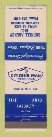 Matchbook Cover - Cornell Insurance Citizens Man Grayling MI