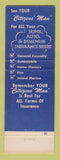 Matchbook Cover - Cornell Insurance Citizens Man Grayling MI