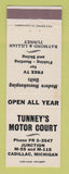 Matchbook Cover - Tunney's Motor Court Cadillac MI