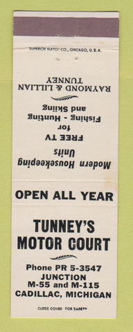 Matchbook Cover - Tunney's Motor Court Cadillac MI