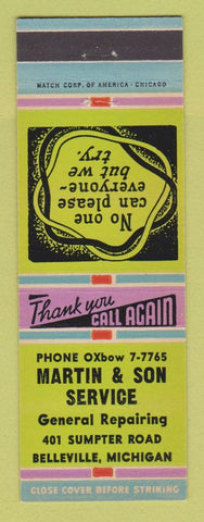 Matchbook Cover - Martin & Son Service Auto Repair Belleville MI