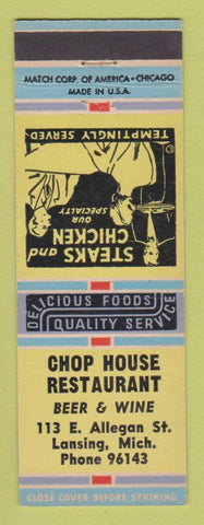 Matchbook Cover - Chop House Restaurant Lansing MI