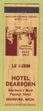 Matchbook Cover - Hotel Dearborn MI