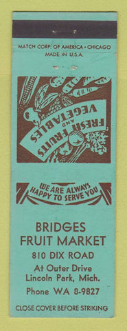 Matchbook Cover - Bridges Fruit Market Lincoln Park MI
