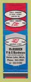 Matchbook Cover - V&S Hardware Stores Union Lake MI McKibben