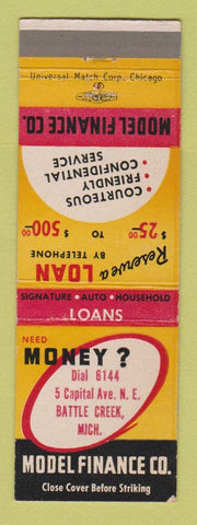 Matchbook Cover - Model Finance Company Battle Creek MI