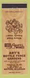 Matchbook Cover - Art's Bottle Fence Gardens Waters MI