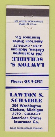 Matchbook Cover - Lawton S Schaible Insurance Chelsea MI