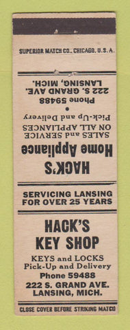 Matchbook Cover - Hack's Home Appliance Key Shop Lansing MI