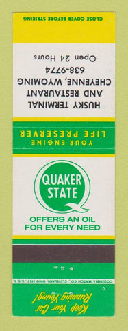 Matchbook Cover - Quaker State oil gas Husky Terminal Restaurant Cheyenne WY