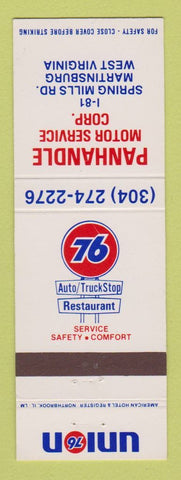 Matchbook Cover - Union 76 oil gas Panhandle Motor Service Martinsburg WV