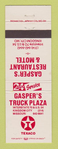 Matchbook Cover - Gasper's Truck Plaza Texaco oil gas Kingdom City MO