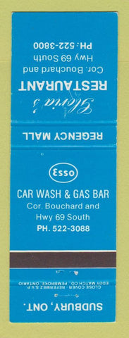 Matchbook Cover - Esso oil gas Sudbury ON Gloria's Restaurant WEAR