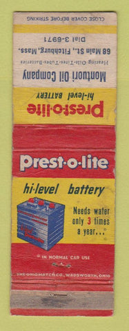Matchbook Cover - Prest O Lite Auto Batteries Montuori Oil Fitchburg MA POOR