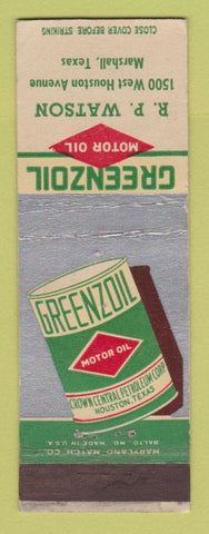Matchbook Cover - Greenzoil Crown Central oil gas RP Watson Marshall TX