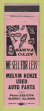 Matchbook Cover - Melvin Henze Auto Parts Eleroy IL WEAR