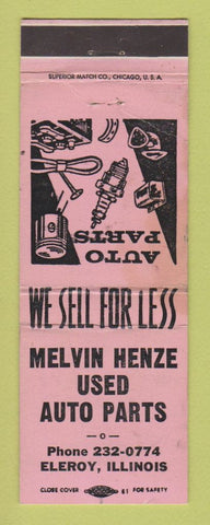 Matchbook Cover - Melvin Henze Auto Parts Eleroy IL WEAR
