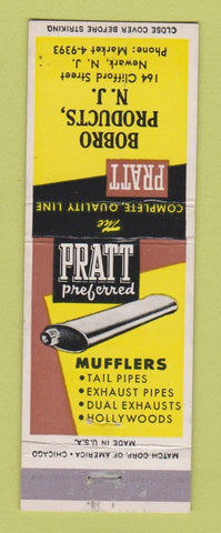 Matchbook Cover - Pratt Mufflers Bobro Newark NJ
