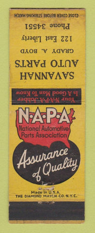 Matchbook Cover - NAPA Auto Parts Savannah Auto Parts WEAR